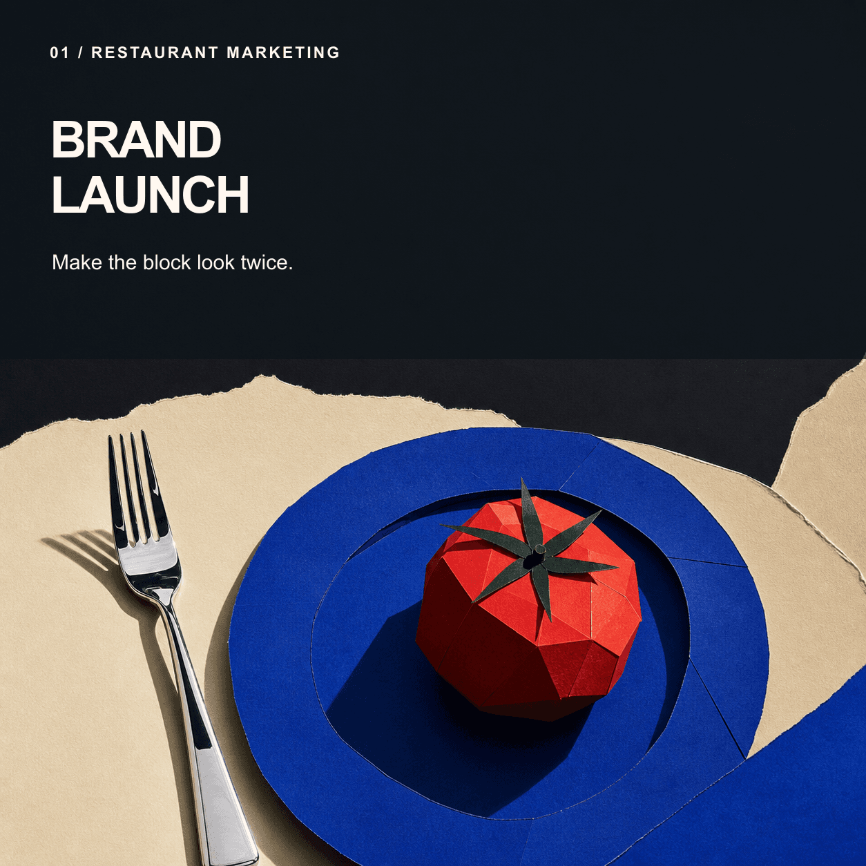 Restaurant brand launch social media design with bold typography introducing the restaurant